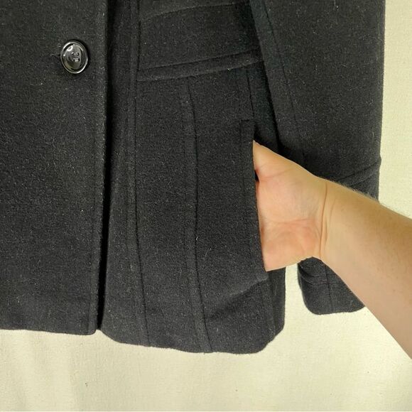 St John’s Bay Pea Coat Women’s L Black Cashmere Wool Nylon Double Breasted - Picture 8 of 11